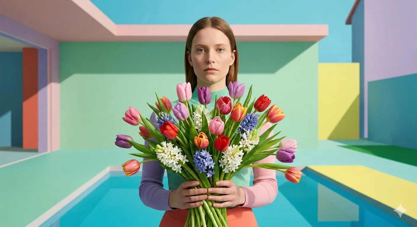 Forårsbuket med tulipaner og hyacinter