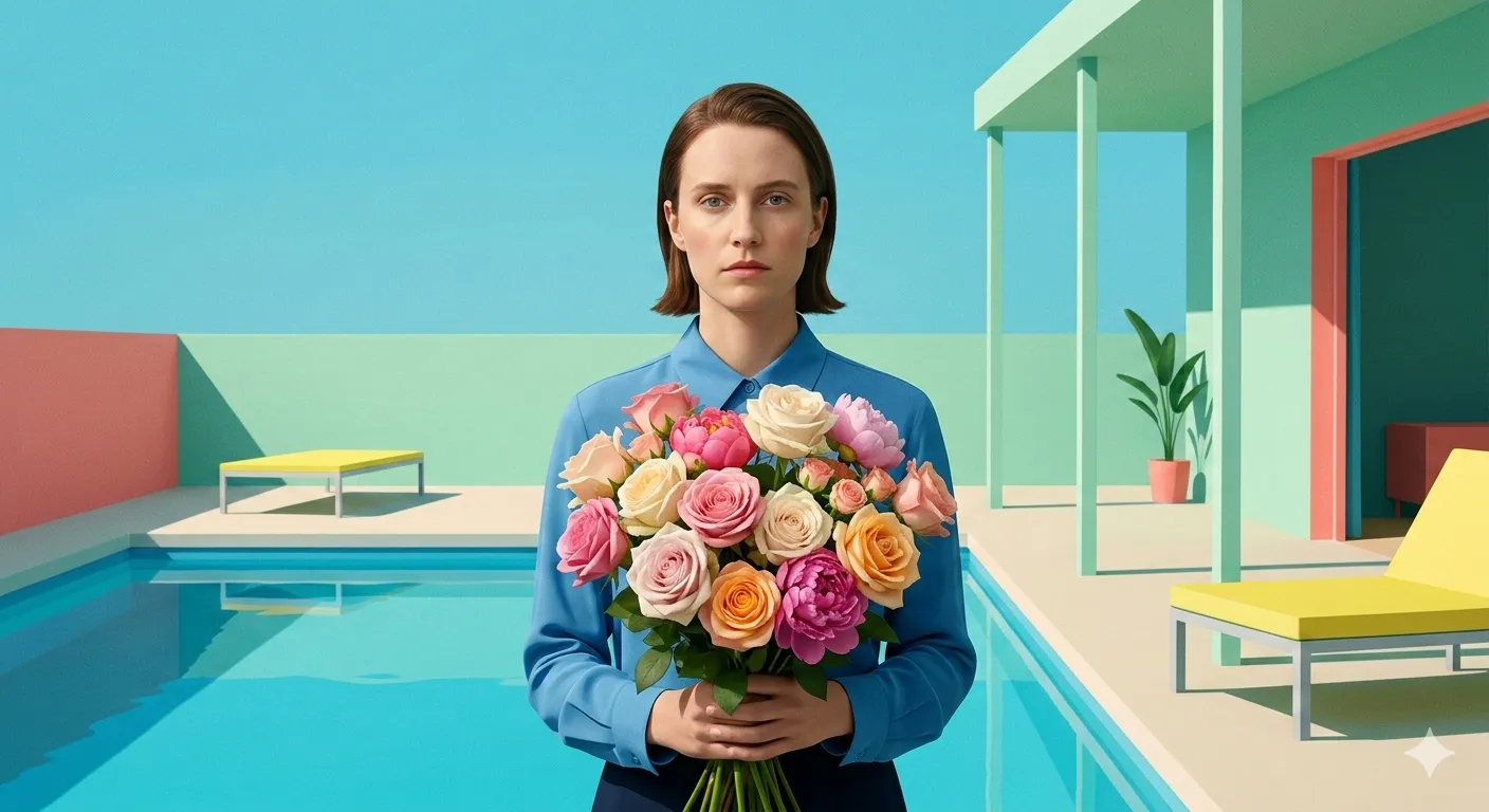 Sommerbuket med roser og peoner